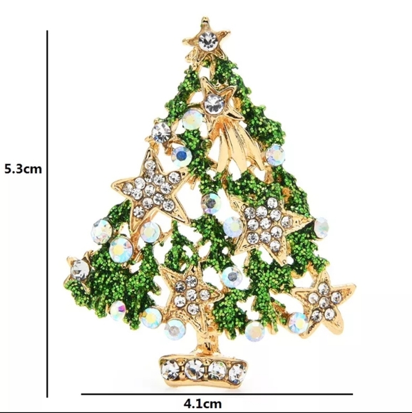 Rhinestone Christmas Tree Brooch pin - Picture 2 of 6
